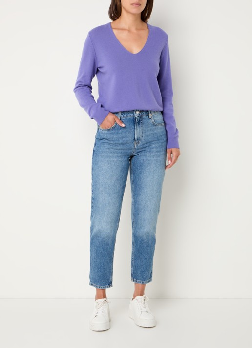 Benetton Fijngebreide pullover van scheerwol met V-hals - voorkant 2 lavendel