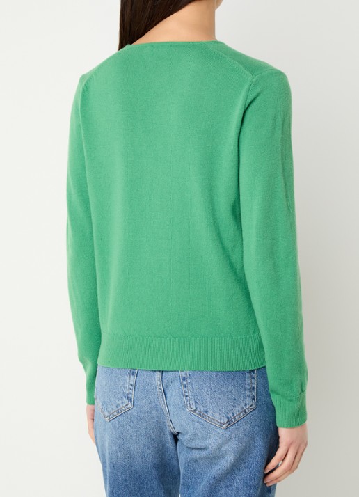 Benetton Fijngebreide pullover van scheerwol met V-hals - achterkant 3 groen