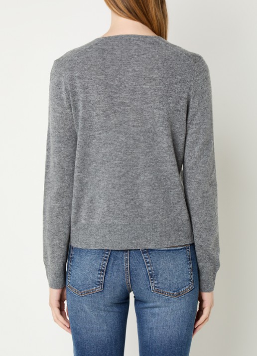 Benetton Fijngebreide pullover van scheerwol met V-hals - achterkant middengrijs