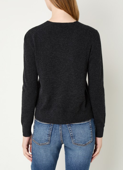 Benetton Fijngebreide pullover van scheerwol met V-hals - achterkant 2 donkergrijs