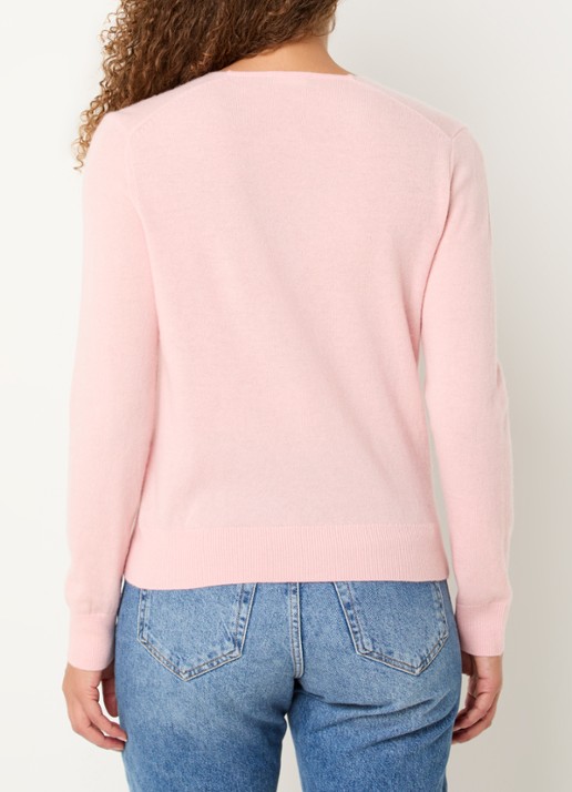 Benetton Fijngebreide pullover van scheerwol met V-hals - achterkant 2 lichtroze