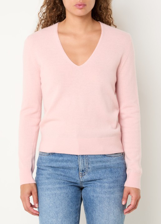 Benetton Fijngebreide pullover van scheerwol met V-hals - detail 8 lichtroze