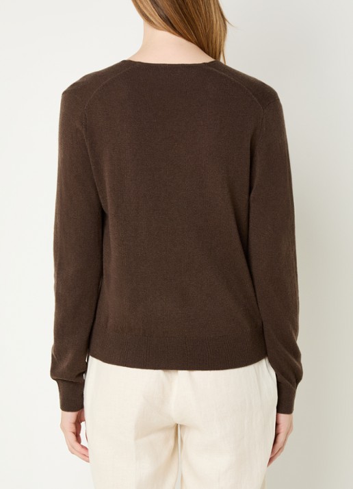 Benetton Fijngebreide pullover van scheerwol met V-hals - achterkant 4 bruin