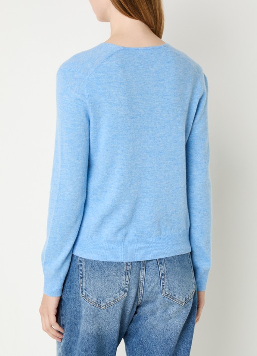 Benetton Fijngebreide pullover van scheerwol met V-hals - achterkant 4 lichtblauw