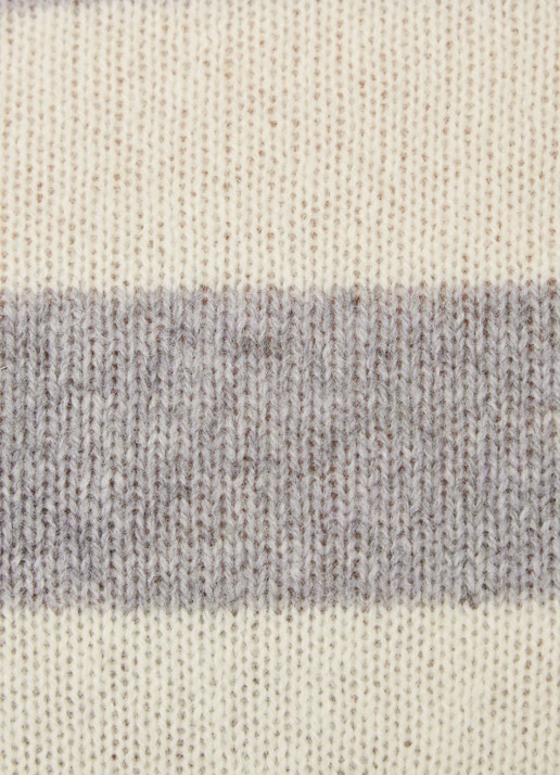 Benetton Fijngebreide pullover van wol met streepprint - detail 5 lichtgrijs