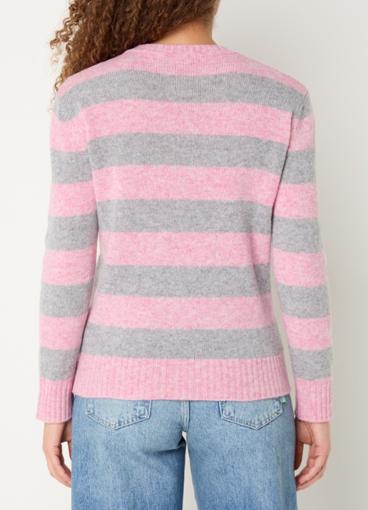 Benetton Fijngebreide pullover van wol met streepprint - achterkant 3 lichtroze