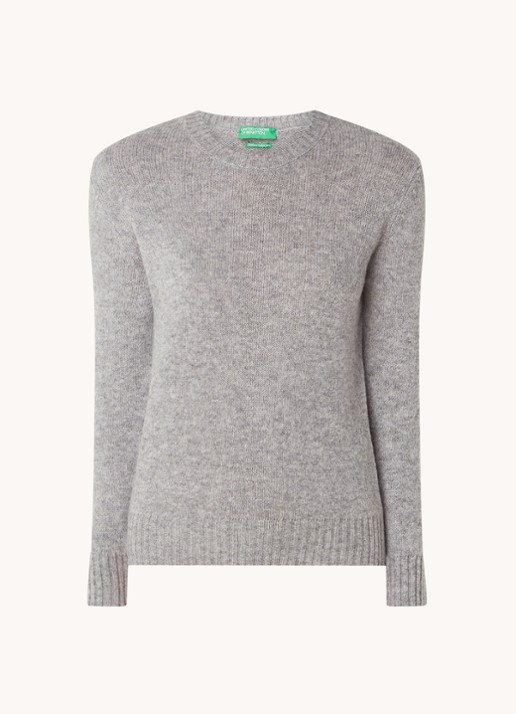 Benetton Fijngebreide pullover van wol - voorkant 2 lichtgrijs