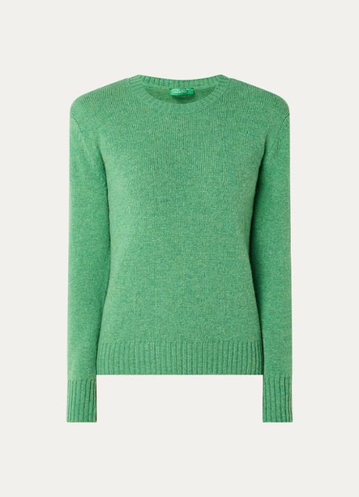 Benetton Fijngebreide pullover van wol - voorkant 2 groen