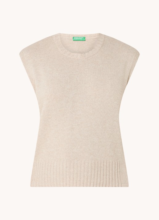 Benetton Fijngebreide spencer in wolblend met stretch - voorkant zand