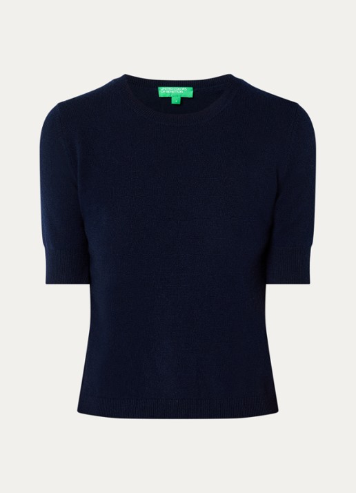 Benetton Fijngebreide top van scheerwol - voorkant 3 blauw