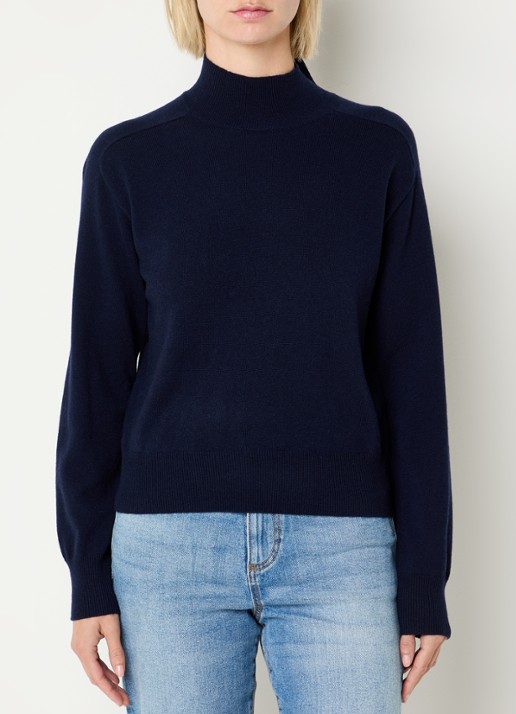 Benetton Fijngebreide trui in kasjmier wolblend met opstaande kraag - detail 4 donkerblauw