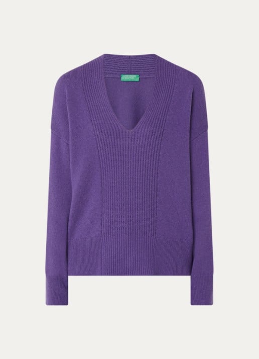 Benetton Fijngebreide trui in wolblend met col - voorkant 2 violet