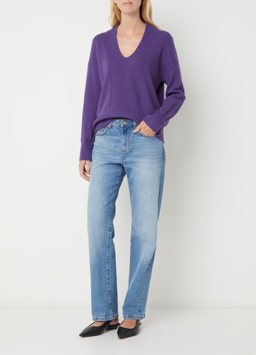 Benetton Fijngebreide trui in wolblend met col - voorkant 3 violet
