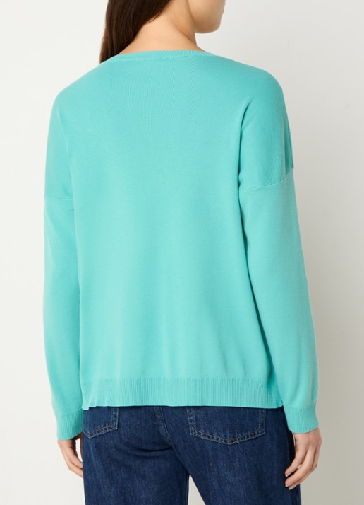 Benetton Fijngebreide trui met ronde hals - achterkant turquoise