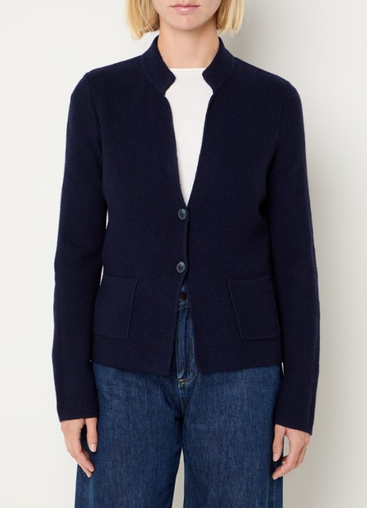Benetton Gebreid vest in kasjmierblend met zakken - detail 7 donkerblauw