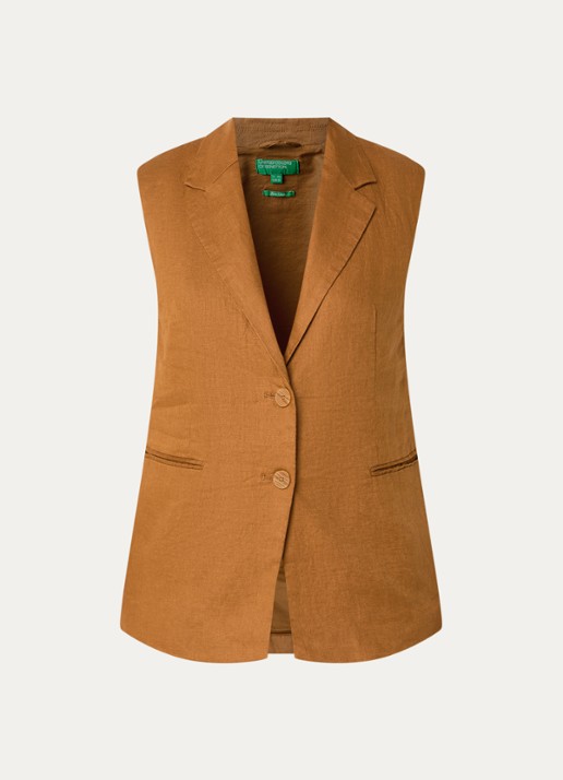 Benetton Gilet van linnen - voorkant 2 camel