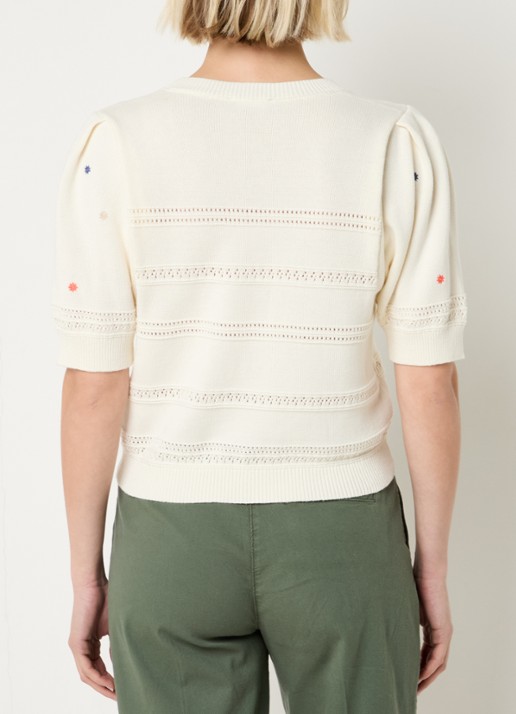 Benetton Grofgebreide pullover met borduring - achterkant creme