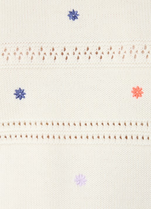 Benetton Grofgebreide pullover met borduring - detail 5 creme