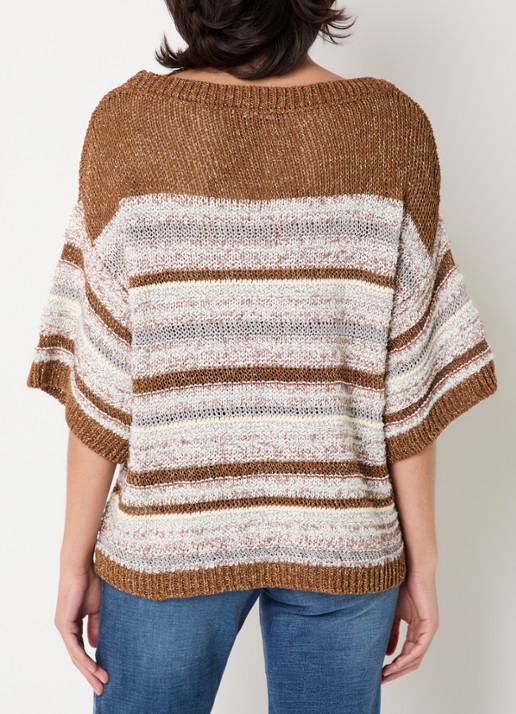 Benetton Grofgebreide trui met streepprint en lurex - achterkant 4 bruin