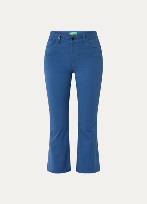 Benetton High waist cropped bootcut jeans met gekleurde wassing - voorkant 4 staalblauw