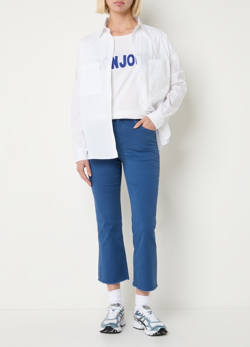 Benetton High waist cropped bootcut jeans met gekleurde wassing - voorkant 5 staalblauw