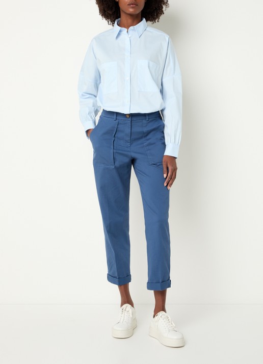 Benetton High waist cropped tapered fit broek met opgestikte zakken - voorkant 3 petrol
