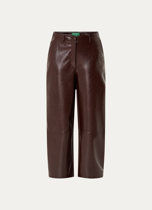 Benetton High waist cropped tapered fit broek van imitatieleer - voorkant 3 chocoladebruin