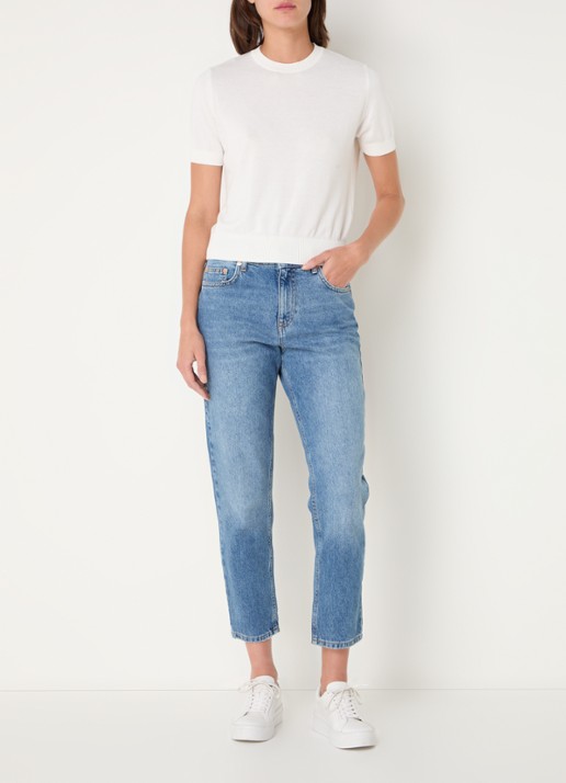 Benetton High waist cropped tapered fit jeans - voorkant 5 blauw
