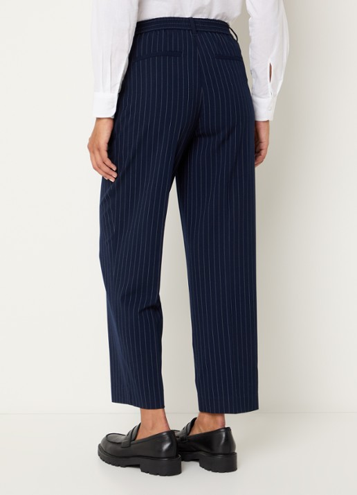 Benetton High waist cropped tapered fit pantalon met krijtstreep - achterkant 4 donkerblauw
