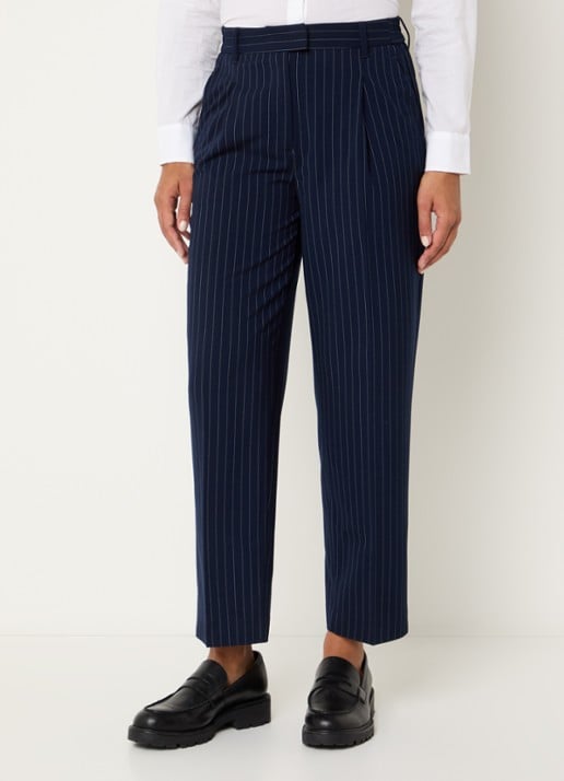 Benetton High waist cropped tapered fit pantalon met krijtstreep - detail donkerblauw