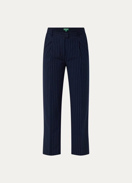 Benetton High waist cropped tapered fit pantalon met krijtstreep - voorkant 2 donkerblauw