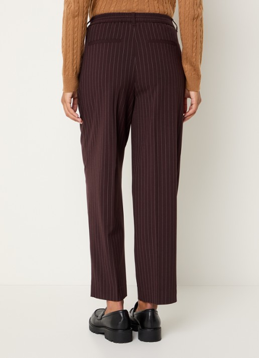 Benetton High waist cropped tapered fit pantalon met krijtstreep - achterkant 2 roodbruin