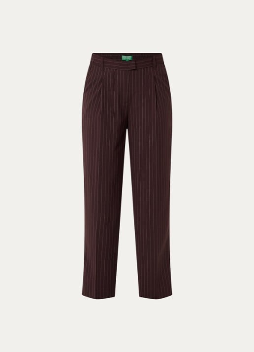 Benetton High waist cropped tapered fit pantalon met krijtstreep - voorkant 3 roodbruin