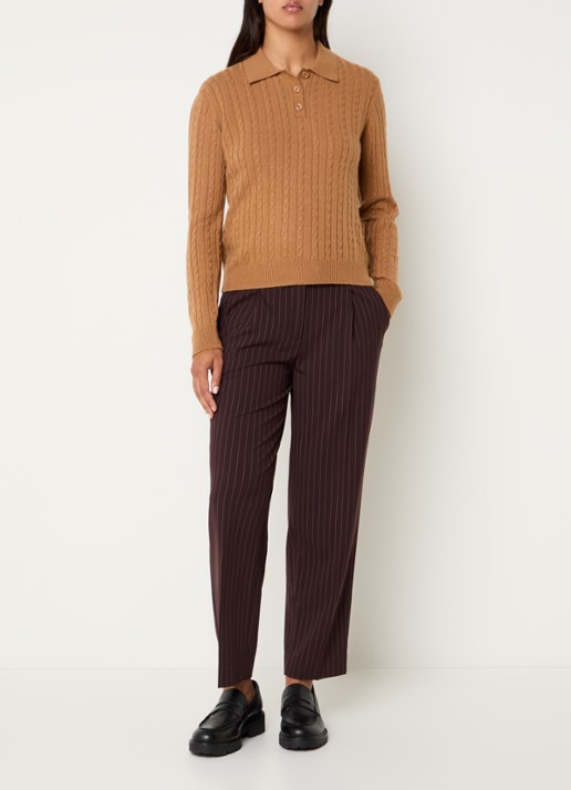 Benetton High waist cropped tapered fit pantalon met krijtstreep - voorkant 4 roodbruin