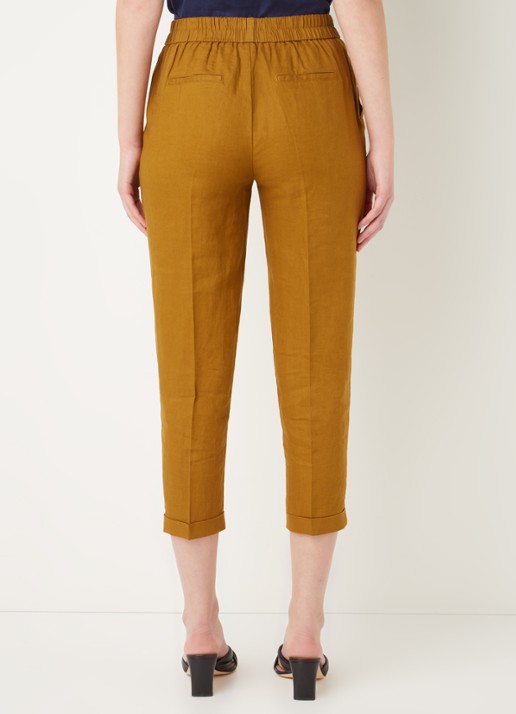 Benetton High waist cropped tapered fit pantalon van linnen  - achterkant 3 camel