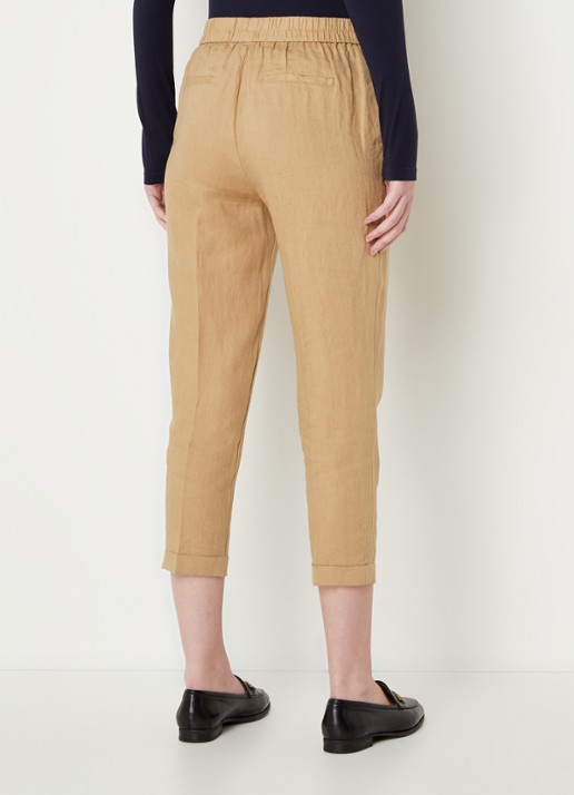 Benetton High waist cropped tapered fit pantalon van linnen  - achterkant 4 camel