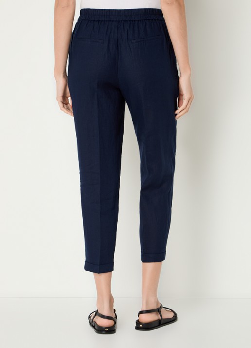 Benetton High waist cropped tapered fit pantalon van linnen - achterkant 3 donkerblauw