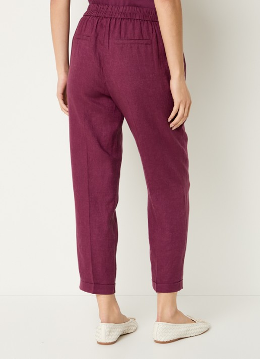Benetton High waist cropped tapered fit pantalon van linnen - achterkant 4 bordeauxrood