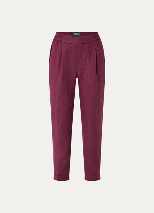 Benetton High waist cropped tapered fit pantalon van linnen - voorkant 2 bordeauxrood