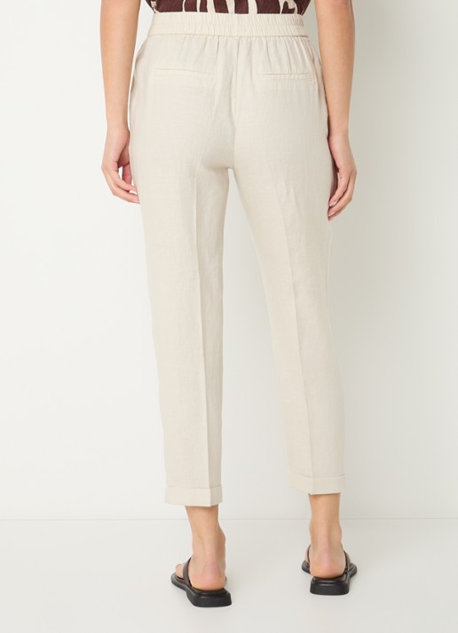 Benetton High waist cropped tapered fit pantalon van linnen - achterkant 4 zand