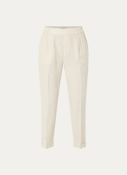 Benetton High waist cropped tapered fit pantalon van linnen - voorkant zand