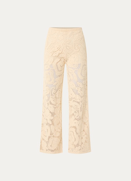 Benetton High waist flared fit broek met opengewerkt dessin - voorkant ivoor