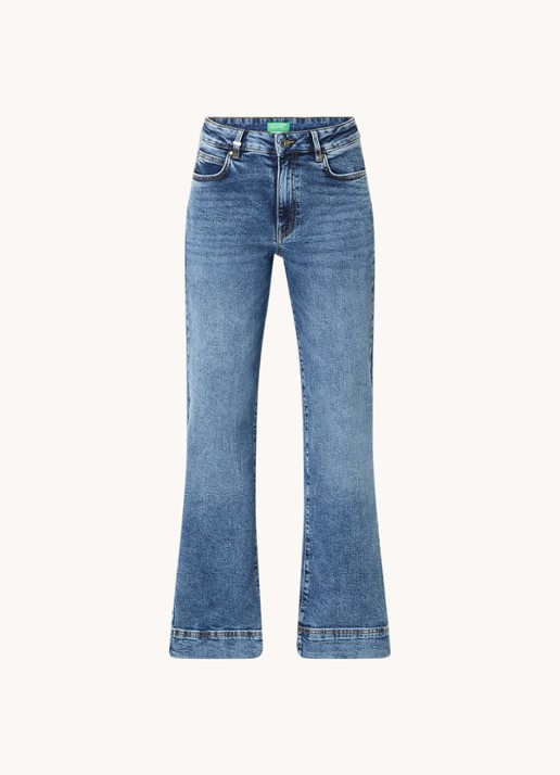 Benetton High waist flared jeans in  katoenblend - voorkant 4 blauw