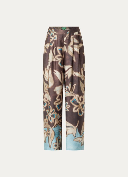 Benetton High waist loose fit broek met bloemenprint - voorkant 2 bruin