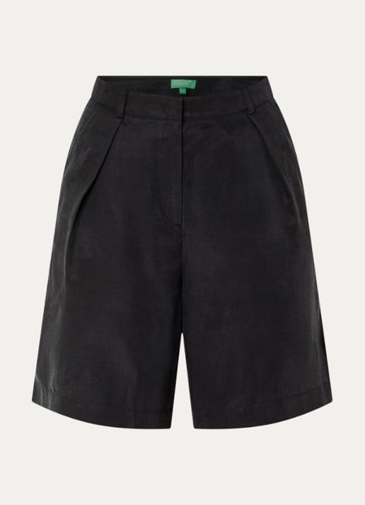 Benetton High waist loose fit korte pantalon met glanzende finish - voorkant zwart