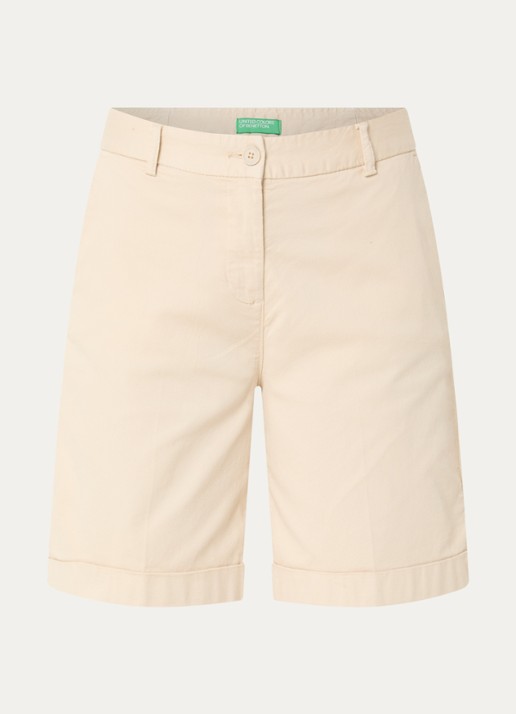 Benetton High waist regular fit korte broek met steekzakken - voorkant zand