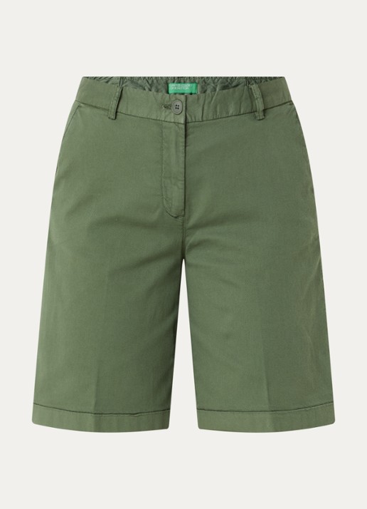 Benetton High waist regular fit korte broek met steekzakken - voorkant 2 groen