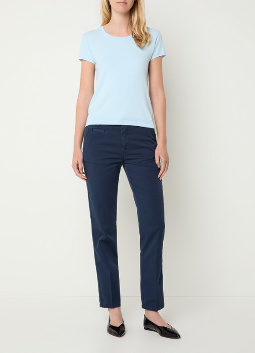 Benetton High waist slim fit chino met steekzakken - voorkant 3 donkerblauw