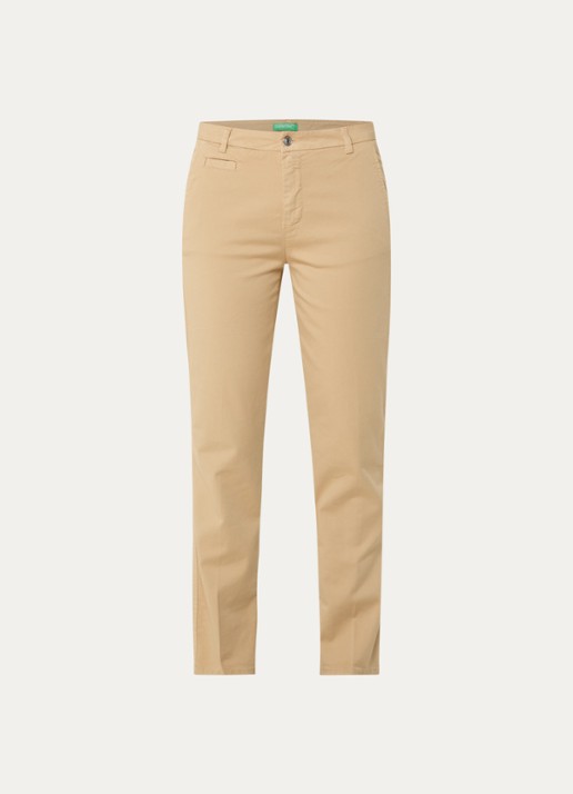 Benetton High waist slim fit chino met steekzakken - voorkant 2 camel