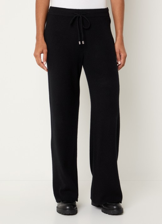 Benetton High waist straight fit broek in kasjmier wolblend - detail zwart